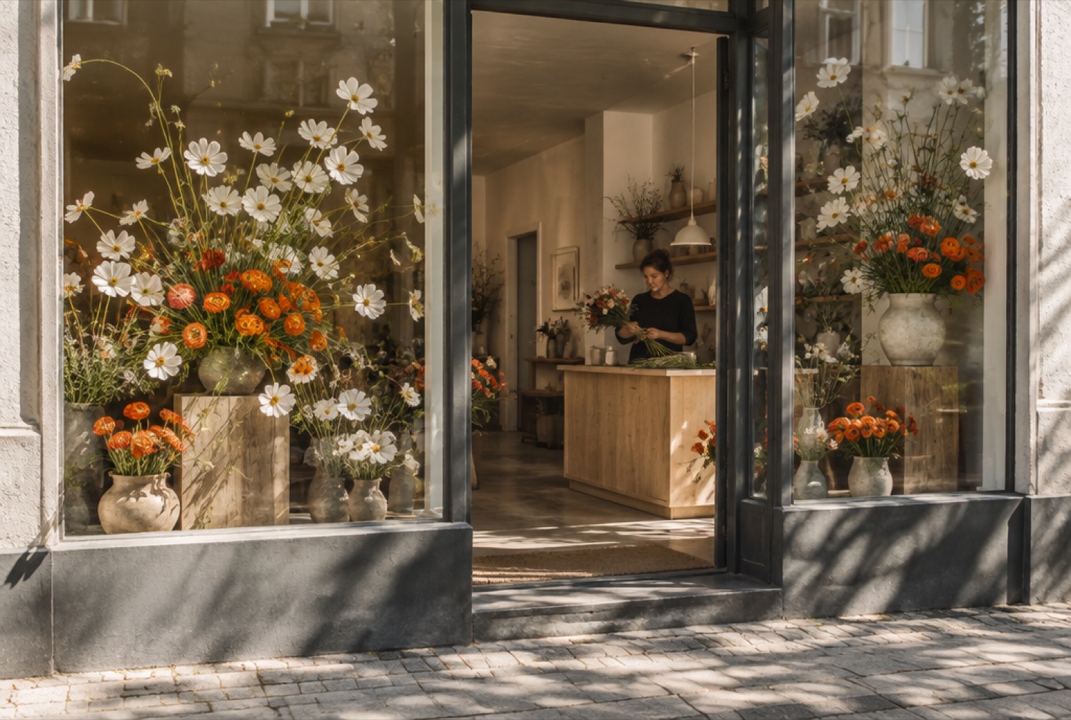 Sunlit flower shop, an illustrative independent business